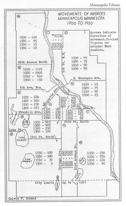 Map of Movement of Negroes Minneapolis Minnesota 1900 to 1930