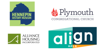 Logos for Alliance Housing, Plymouth Congregational Church, Align Mpls, and Hennepin History Musuem