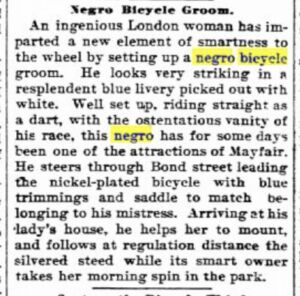 News clipping about bicycle groom from Wilmar Tribune, august 24, 1897.