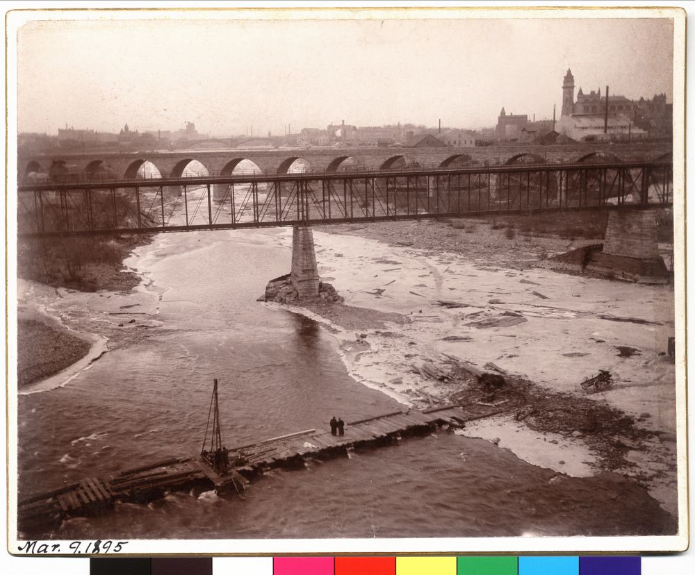 Sepia image of St. Anthony Falls milling district.