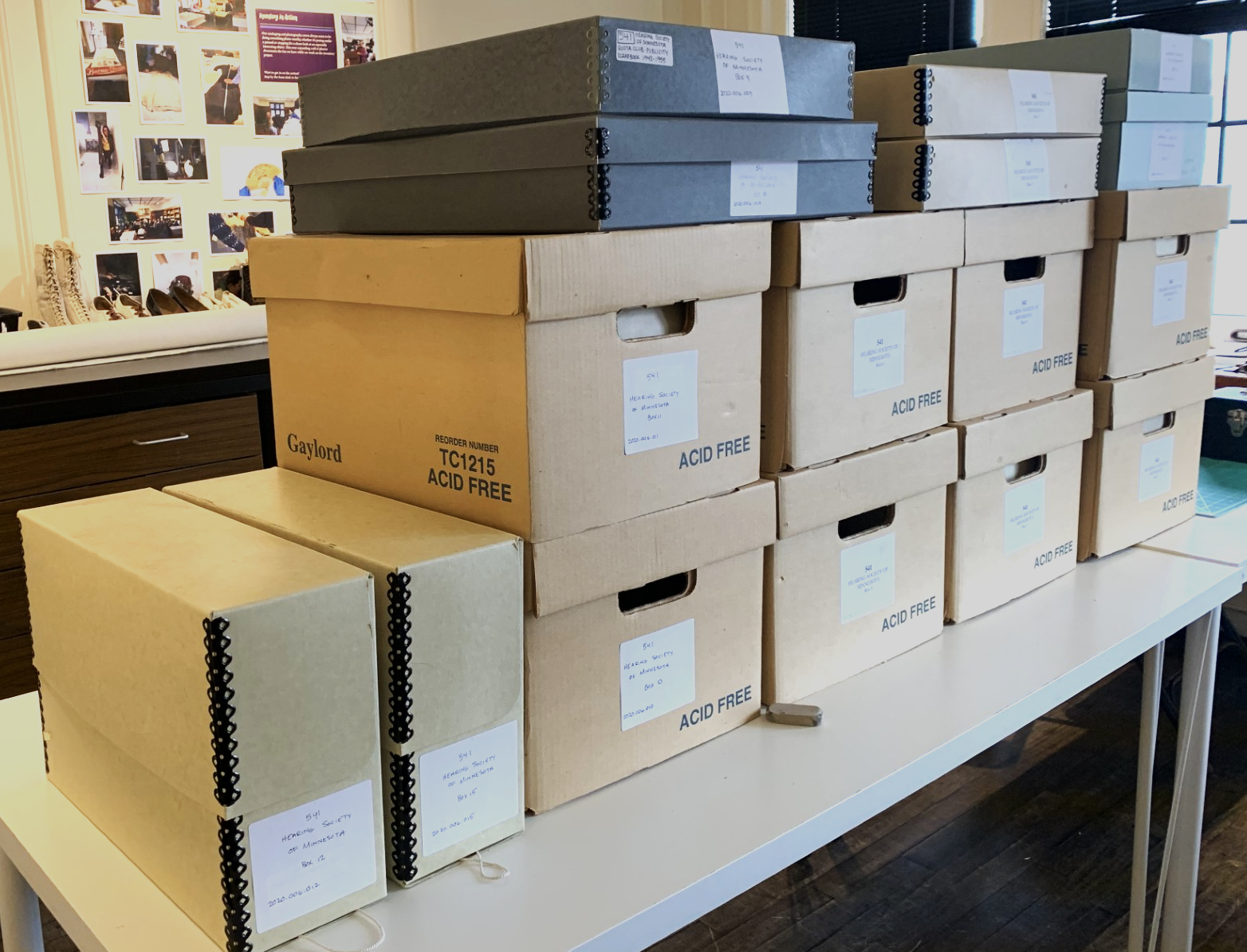 Archive boxes on a table